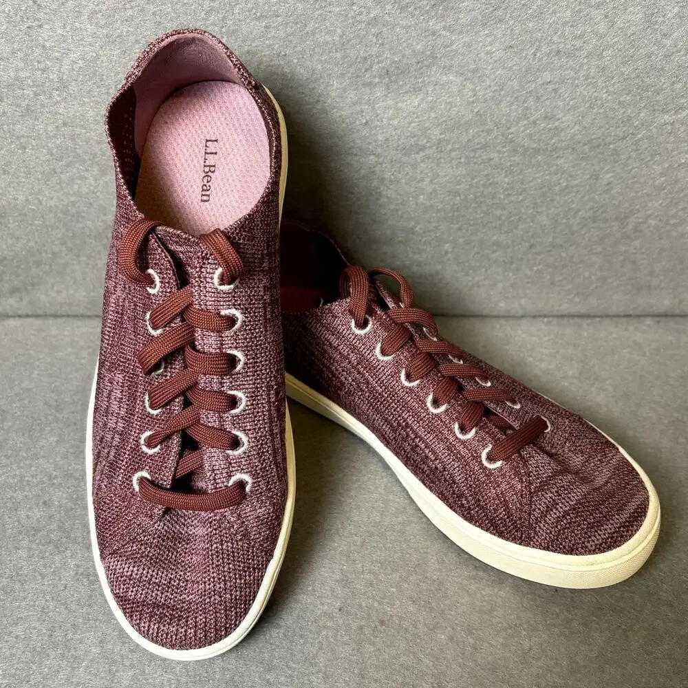 LL Bean Eco Bay Knit Stretch Lace Up Plum Purple Women's 7 Washable Sneakers EUC